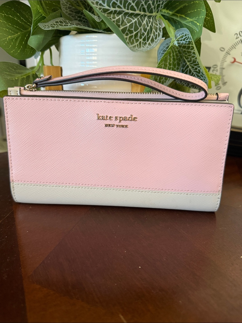 kate spade Pink and Cream Saffiano Wristlet